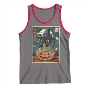 Funny Spooky Black Cat Eating Ramen Kawaii Japanese Halloween Tank Top TS11 Deep Heather Red Print Your Wear