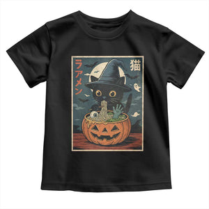 Funny Spooky Black Cat Eating Ramen Kawaii Japanese Halloween Toddler T Shirt TS11 Black Print Your Wear
