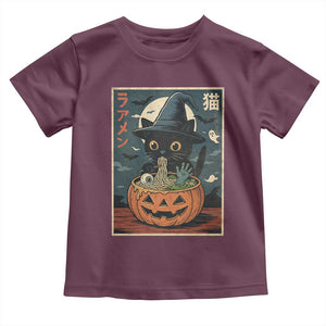 Funny Spooky Black Cat Eating Ramen Kawaii Japanese Halloween Toddler T Shirt TS11 Maroon Print Your Wear