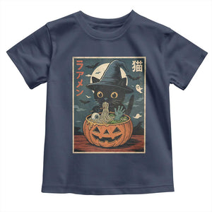 Funny Spooky Black Cat Eating Ramen Kawaii Japanese Halloween Toddler T Shirt TS11 Navy Print Your Wear