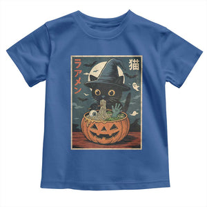 Funny Spooky Black Cat Eating Ramen Kawaii Japanese Halloween Toddler T Shirt TS11 Royal Blue Print Your Wear