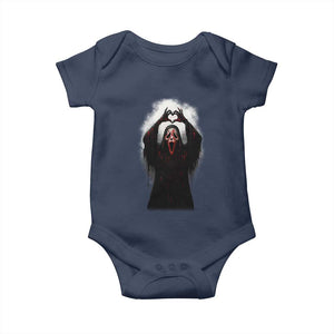 Funny Scary Face Ghost Hand Heart Sign Halloween Baby Onesie TS11 Navy Print Your Wear