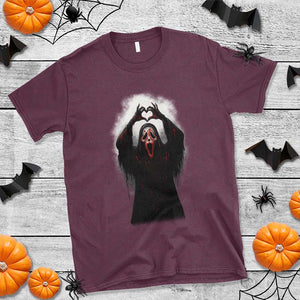Funny Scary Face Ghost Hand Heart Sign Halloween T Shirt TS11 Maroon Print Your Wear