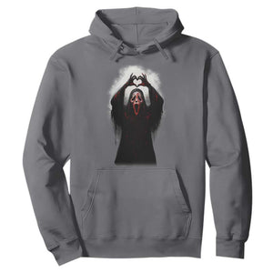 Funny Scary Face Ghost Hand Heart Sign Halloween Hoodie TS11 Charcoal Print Your Wear
