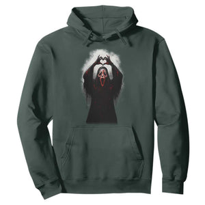 Funny Scary Face Ghost Hand Heart Sign Halloween Hoodie TS11 Dark Forest Green Print Your Wear