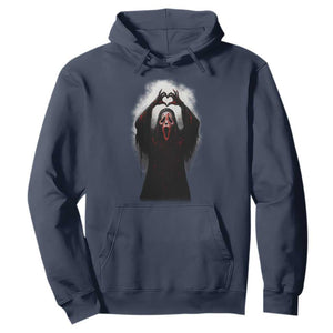 Funny Scary Face Ghost Hand Heart Sign Halloween Hoodie TS11 Navy Print Your Wear