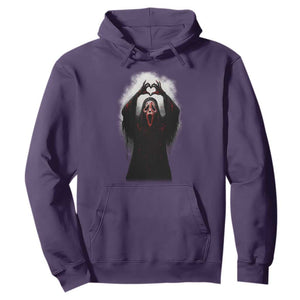 Funny Scary Face Ghost Hand Heart Sign Halloween Hoodie TS11 Purple Print Your Wear