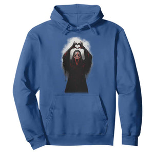 Funny Scary Face Ghost Hand Heart Sign Halloween Hoodie TS11 Royal Blue Print Your Wear