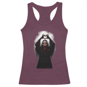 Funny Scary Face Ghost Hand Heart Sign Halloween Racerback Tank Top TS11 Maroon Print Your Wear