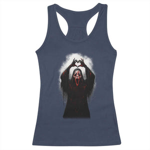 Funny Scary Face Ghost Hand Heart Sign Halloween Racerback Tank Top TS11 Navy Print Your Wear
