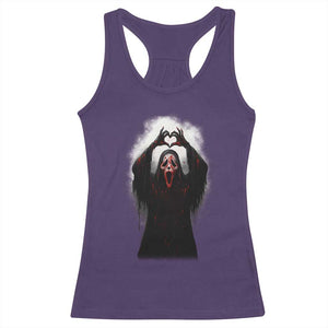 Funny Scary Face Ghost Hand Heart Sign Halloween Racerback Tank Top TS11 Purple Print Your Wear
