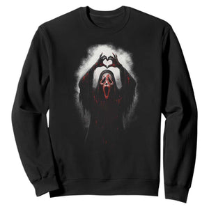 Funny Scary Face Ghost Hand Heart Sign Halloween Sweatshirt TS11 Black Print Your Wear