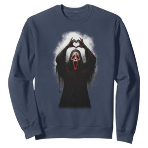 Funny Scary Face Ghost Hand Heart Sign Halloween Sweatshirt TS11 Navy Print Your Wear
