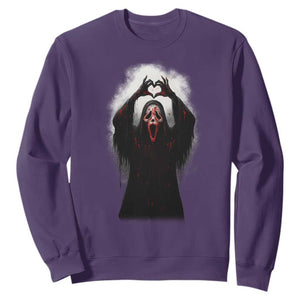 Funny Scary Face Ghost Hand Heart Sign Halloween Sweatshirt TS11 Purple Print Your Wear