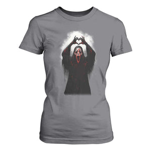 Funny Scary Face Ghost Hand Heart Sign Halloween T Shirt For Women TS11 Charcoal Print Your Wear