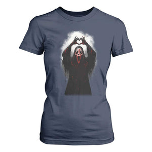 Funny Scary Face Ghost Hand Heart Sign Halloween T Shirt For Women TS11 Navy Print Your Wear