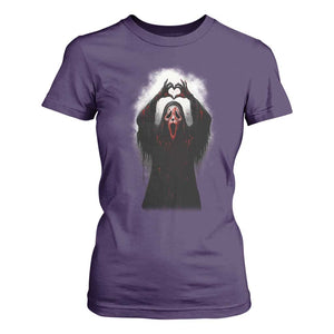 Funny Scary Face Ghost Hand Heart Sign Halloween T Shirt For Women TS11 Purple Print Your Wear