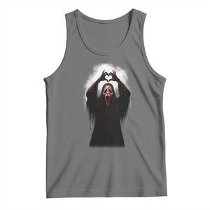 Funny Scary Face Ghost Hand Heart Sign Halloween Tank Top TS11 Black Heather Print Your Wear