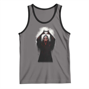 Funny Scary Face Ghost Hand Heart Sign Halloween Tank Top TS11 Deep Heather Black Print Your Wear