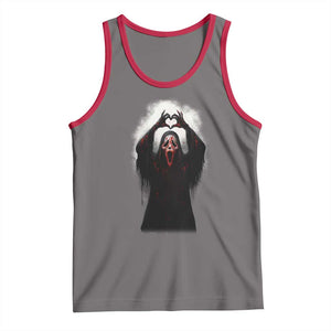 Funny Scary Face Ghost Hand Heart Sign Halloween Tank Top TS11 Deep Heather Red Print Your Wear