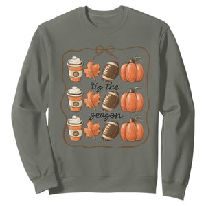 Tis The Season Fall Thanksgiving Sweatshirt American Football Pumpkin TS11 Military Green Print Your Wear