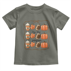Tis The Season Fall Thanksgiving Toddler T Shirt American Football Pumpkin TS11 Military Green Print Your Wear