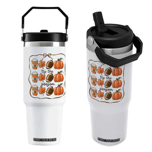 Tis The Season Fall Thanksgiving Flip Straw Tumbler American Football Pumpkin TS11 One Size: 30 oz White Print Your Wear