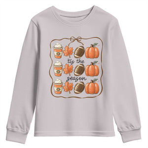 Tis The Season Fall Thanksgiving Youth Sweatshirt American Football Pumpkin TS11 Ice Gray Print Your Wear