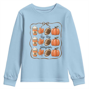 Tis The Season Fall Thanksgiving Youth Sweatshirt American Football Pumpkin TS11 Light Blue Print Your Wear
