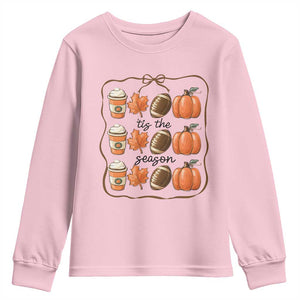 Tis The Season Fall Thanksgiving Youth Sweatshirt American Football Pumpkin TS11 Light Pink Print Your Wear