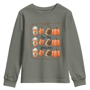 Tis The Season Fall Thanksgiving Youth Sweatshirt American Football Pumpkin TS11 Military Green Print Your Wear