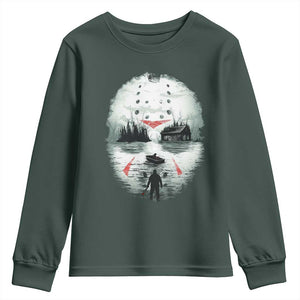 Halloween Jason Hockey Mask Friday 13th Slasher Youth Sweatshirt TS11 Dark Forest Green Print Your Wear