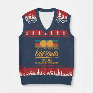 Funny 70th Birthday V-Neck Knit Sweater Vest Official Member Of The Old Ball Clubs Retro Sunset TS11 Navy Red Print Your Wear