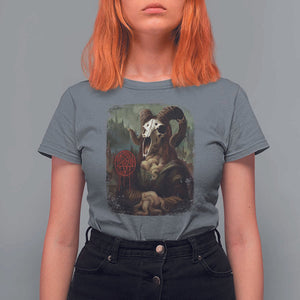 Halloween T Shirt For Women Creepy Mona Lisa Satan Pentagram Leonardo da Vinci TS11 Charcoal Print Your Wear