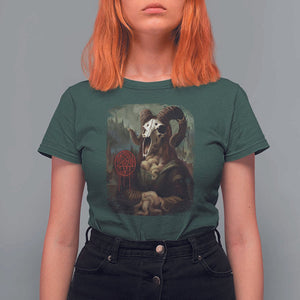 Halloween T Shirt For Women Creepy Mona Lisa Satan Pentagram Leonardo da Vinci TS11 Dark Forest Green Print Your Wear