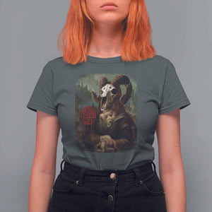 Halloween T Shirt For Women Creepy Mona Lisa Satan Pentagram Leonardo da Vinci TS11 Dark Heather Print Your Wear