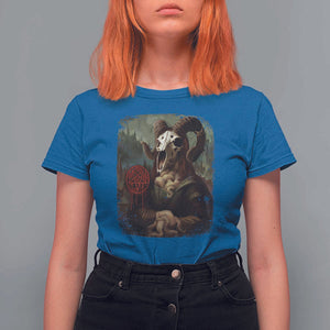 Halloween T Shirt For Women Creepy Mona Lisa Satan Pentagram Leonardo da Vinci TS11 Royal Blue Print Your Wear