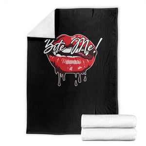 Halloween Throw Blanket Bite Me Vampire Red Lips Teeth Bloody TS11 Black Print Your Wear