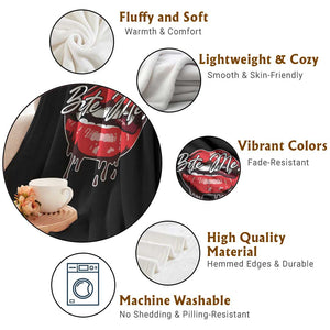 Halloween Throw Blanket Bite Me Vampire Red Lips Teeth Bloody TS11 Print Your Wear