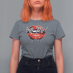Halloween T Shirt For Women Bite Me Vampire Red Lips Teeth Bloody TS11 Charcoal Print Your Wear