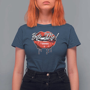 Halloween T Shirt For Women Bite Me Vampire Red Lips Teeth Bloody TS11 Navy Print Your Wear