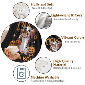 Spooky Cow Halloween Throw Blanket Moo I Mean Boo Funny Ghost Heifer TS11 Print Your Wear