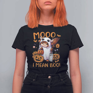 Spooky Cow Halloween T Shirt For Women Moo I Mean Boo Funny Ghost Heifer TS11 Black Print Your Wear