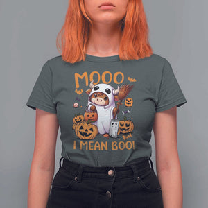 Spooky Cow Halloween T Shirt For Women Moo I Mean Boo Funny Ghost Heifer TS11 Dark Heather Print Your Wear