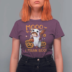 Spooky Cow Halloween T Shirt For Women Moo I Mean Boo Funny Ghost Heifer TS11 Maroon Print Your Wear