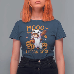 Spooky Cow Halloween T Shirt For Women Moo I Mean Boo Funny Ghost Heifer TS11 Navy Print Your Wear
