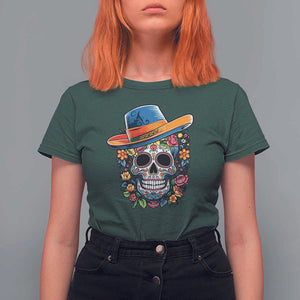 Day Of The Dead T Shirt For Women Sugar Skull Dia De Los Muertos Halloween Flower TS11 Dark Forest Green Print Your Wear