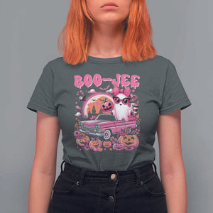 Funny Halloween T Shirt For Women Boo Jee Pink Ghost Boujee Pumpkin Haunted House TS11 Dark Heather Print Your Wear