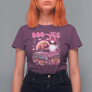 Funny Halloween T Shirt For Women Boo Jee Pink Ghost Boujee Pumpkin Haunted House TS11 Maroon Print Your Wear