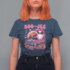 Funny Halloween T Shirt For Women Boo Jee Pink Ghost Boujee Pumpkin Haunted House TS11 Navy Print Your Wear